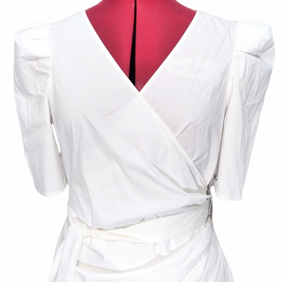 NY & Co. New Puff Sleeve White Poplin Wrap Dress Small - Picture 2 of 12
